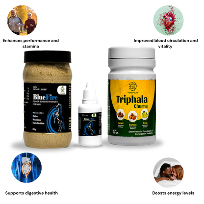 BLUE FIRE Combo Pack | Ayurvedic Oil, Power Powder & Triphala