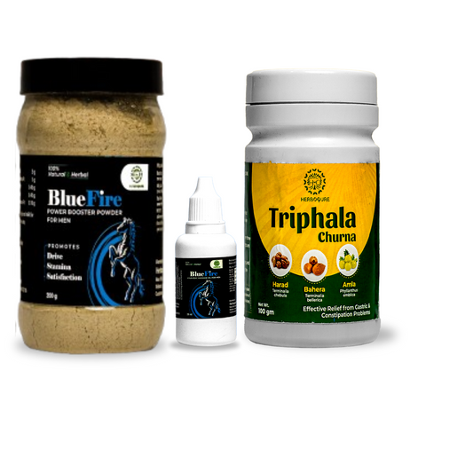 BLUE FIRE Combo Pack | Ayurvedic Oil, Power Powder & Triphala